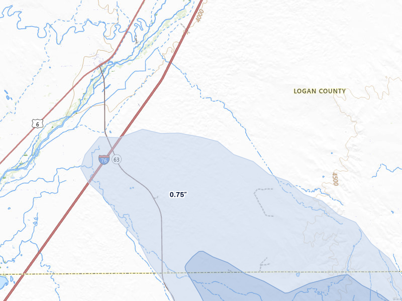 NEXRAD radar-signature map of the hail storm over Atwood, CO on Jul 9, 2026