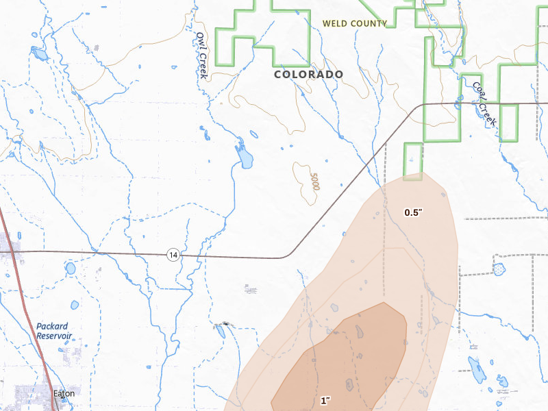 Radar-estimated hail-size map of the storm over Ault, CO