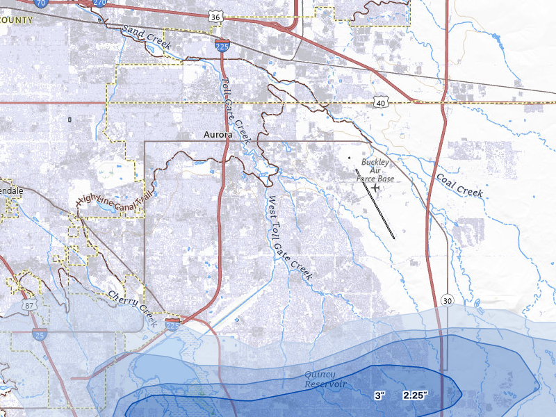 NEXRAD radar-signature map of the hail storm over Aurora, CO on Aug 13, 2026