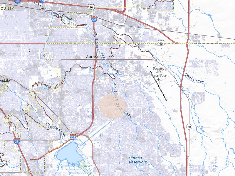 Radar-estimated hail-size map of the storm over Aurora, CO on Aug 22, 2026