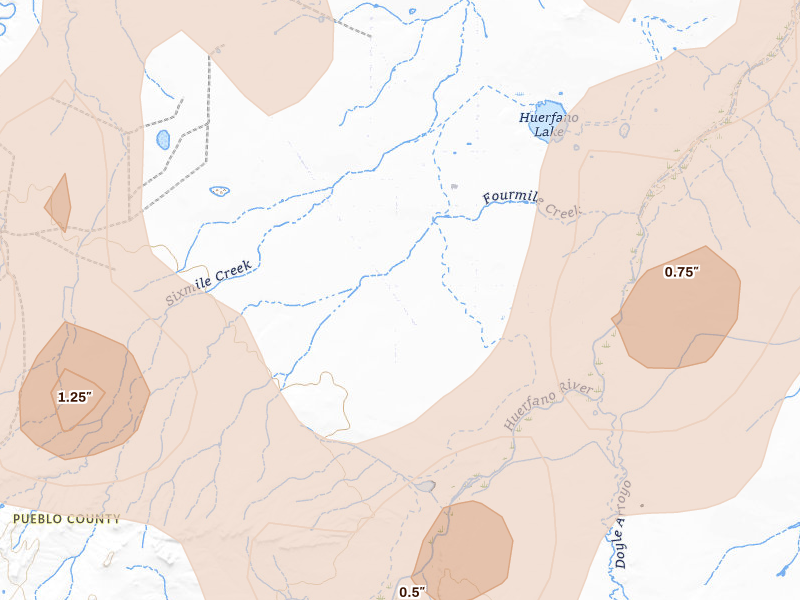 Radar-estimated hail-size map of the storm over Avondale, CO on Jul 27, 2026