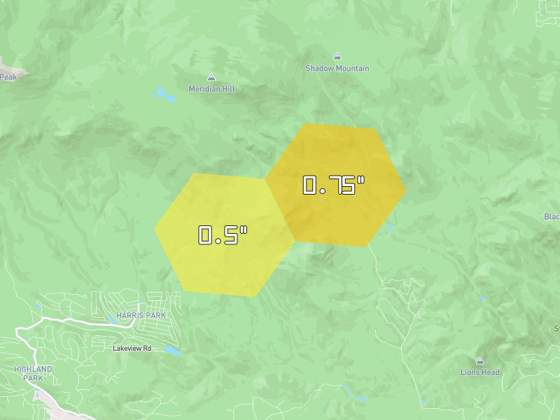 Hail map of Bailey, CO on Jul 22, 2026, hail up to 0.75"
