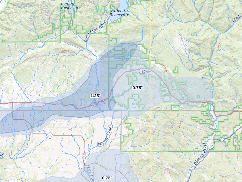 NEXRAD radar-signature map of the hail storm over Bayfield, CO on Jun 26, 2026