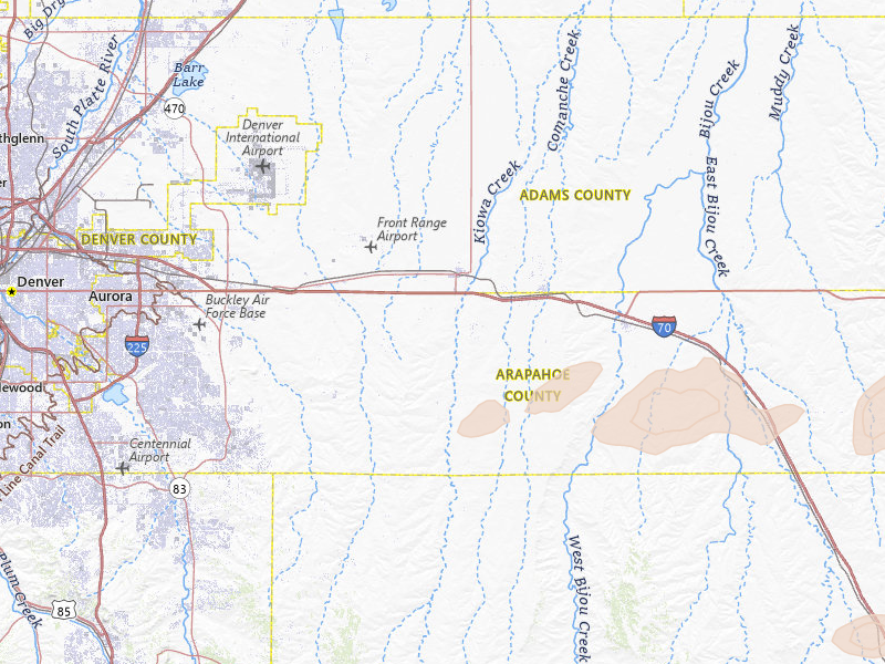 Radar-estimated hail-size map of the storm over Bennett, CO on May 21, 2026