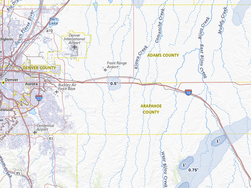 NEXRAD radar-signature map of the hail storm over Bennett, CO on May 30, 2026