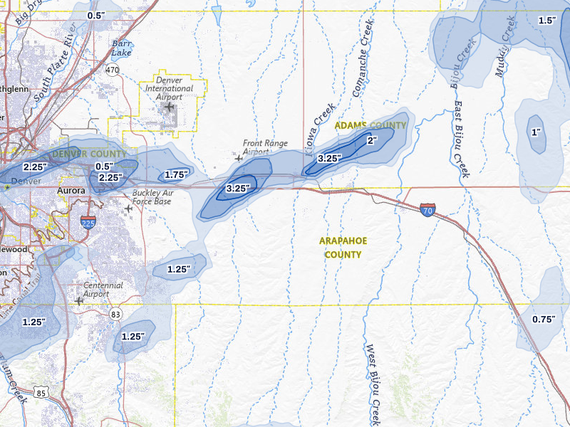 NEXRAD radar-signature map of the hail storm over Bennett, CO on Jun 1, 2026