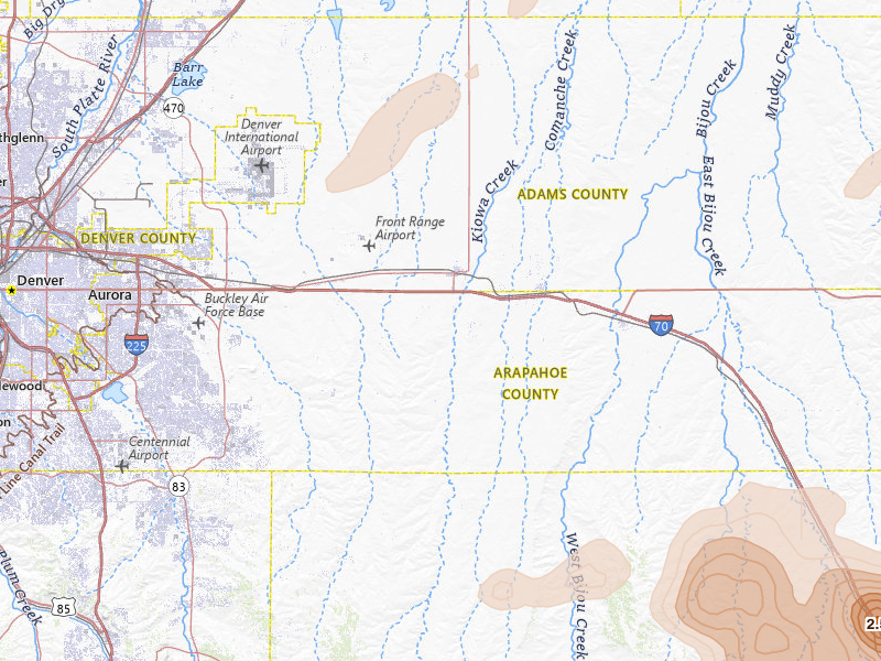 Radar-estimated hail-size map of the storm over Bennett, CO on Jul 3, 2026