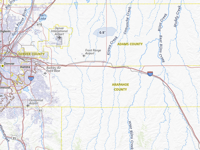 NEXRAD radar-signature map of the hail storm over Bennett, CO on Jul 7, 2026
