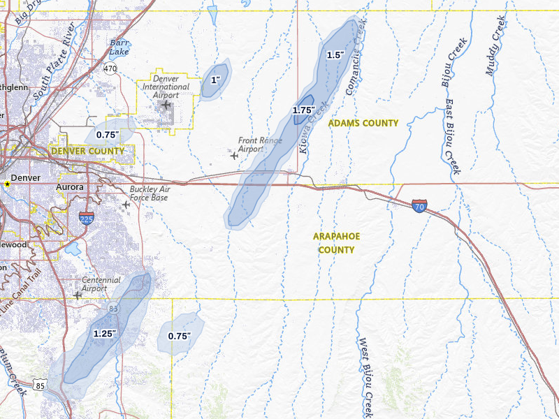 NEXRAD radar-signature map of the hail storm over Bennett, CO on Jul 29, 2026