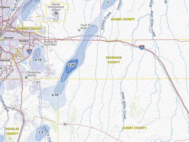 NEXRAD radar-signature map of the hail storm over Bennett, CO on Aug 22, 2026