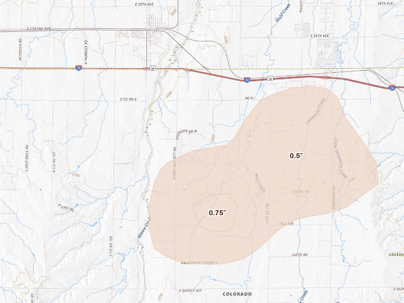 Radar-estimated hail-size map of the storm over Bennett, CO