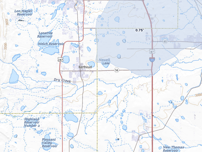 NEXRAD radar-signature map of the hail storm over Berthoud, CO on Jul 8, 2026