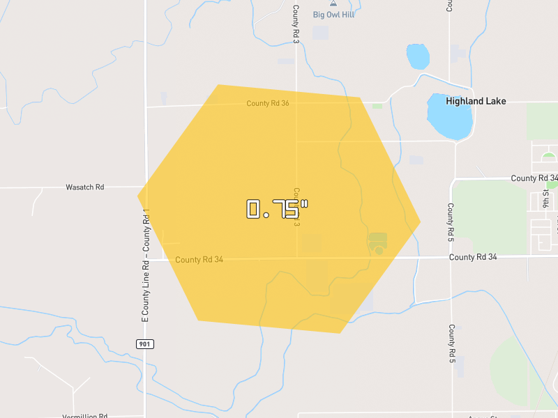 Hail map of Berthoud, CO on Jul 22, 2026, hail up to 0.75"