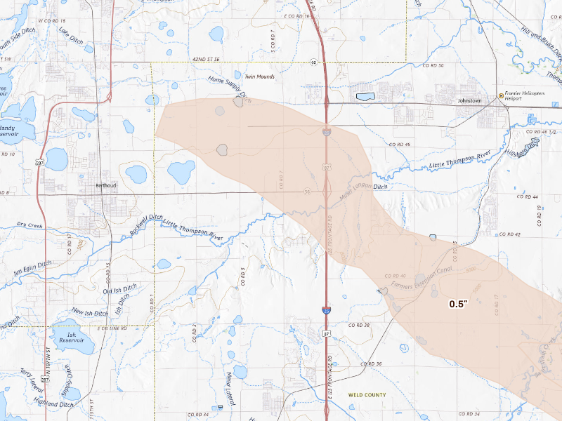Radar-estimated hail-size map of the storm over Berthoud, CO