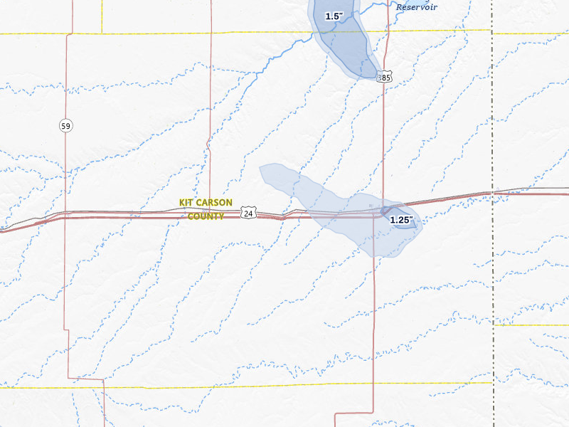 NEXRAD radar-signature map of the hail storm over Bethune, CO on May 9, 2026