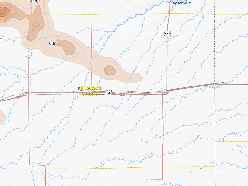 Radar-estimated hail-size map of the storm over Bethune, CO on May 21, 2026