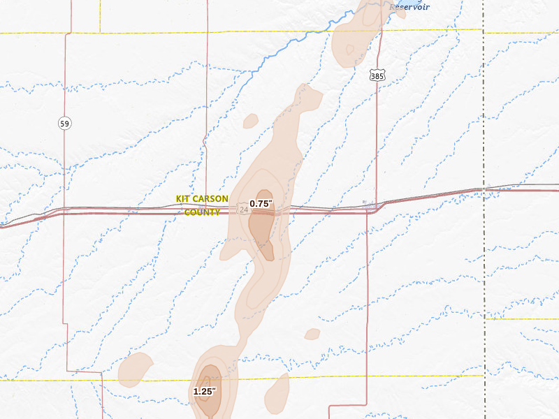 Radar-estimated hail-size map of the storm over Bethune, CO on May 29, 2026