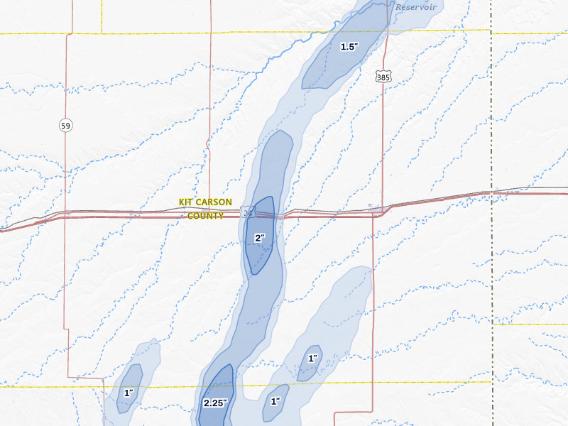 NEXRAD radar-signature map of the hail storm over Bethune, CO on May 29, 2026