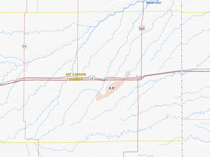Radar-estimated hail-size map of the storm over Bethune, CO on May 31, 2026
