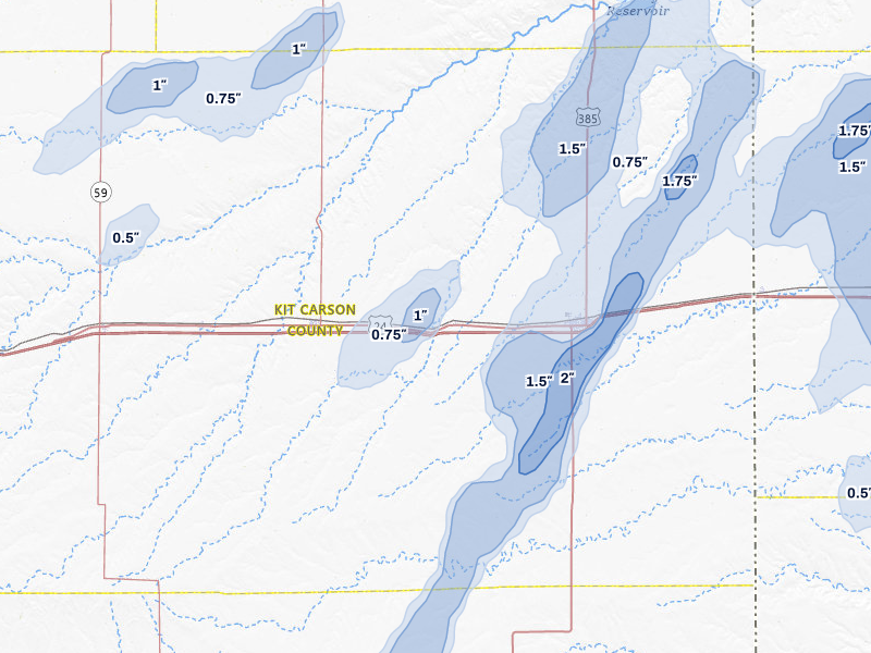 NEXRAD radar-signature map of the hail storm over Bethune, CO on Jun 1, 2026