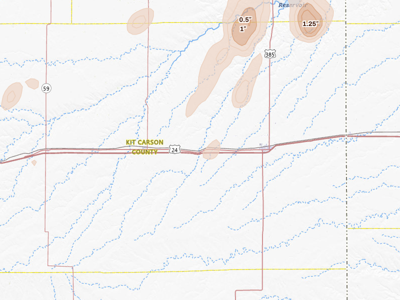Radar-estimated hail-size map of the storm over Bethune, CO on Jun 30, 2026