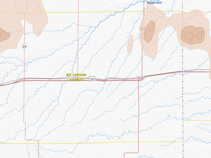Radar-estimated hail-size map of the storm over Bethune, CO on Jul 3, 2026