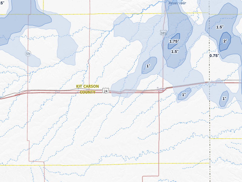 NEXRAD radar-signature map of the hail storm over Bethune, CO on Jul 3, 2026