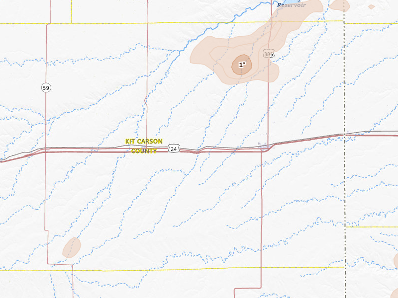 Radar-estimated hail-size map of the storm over Bethune, CO on Jul 9, 2026