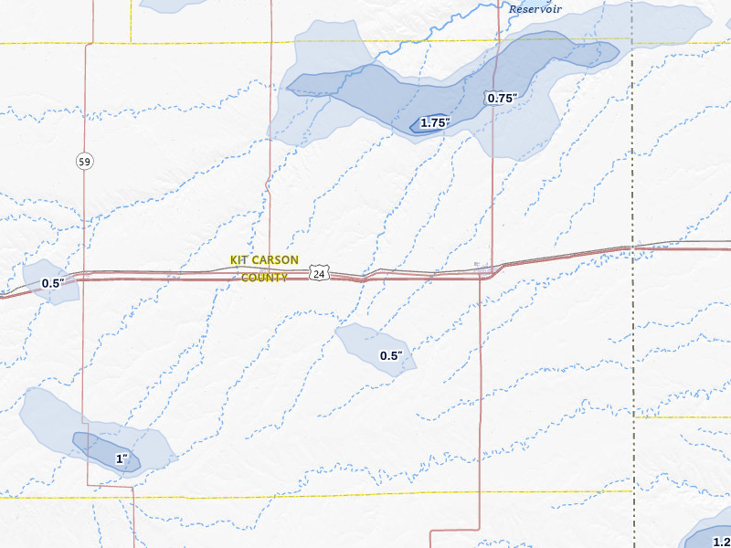 NEXRAD radar-signature map of the hail storm over Bethune, CO on Jul 9, 2026