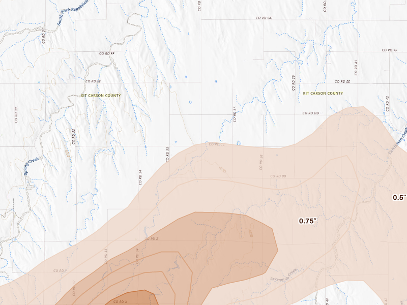 Radar-estimated hail-size map of the storm over Bethune, CO
