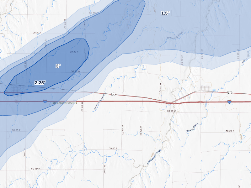 NEXRAD radar-signature map of the hail storm over Bethune, CO on Sep 18, 2026