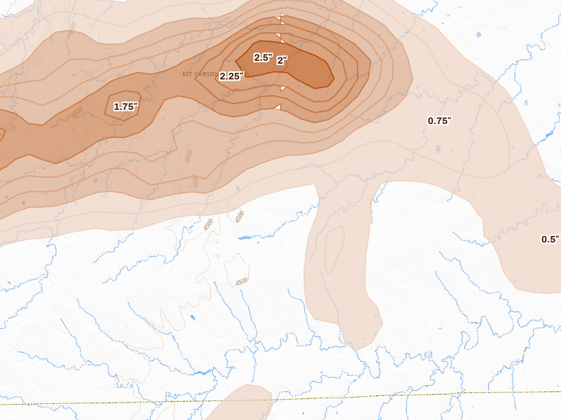 Radar-estimated hail-size map of the storm over Bethune, CO