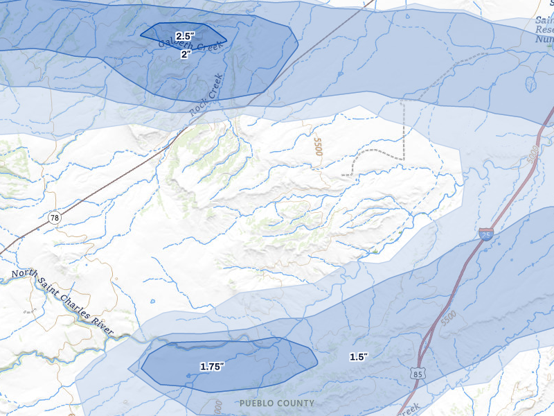 NEXRAD radar-signature map of the hail storm over Beulah, CO on Jul 29, 2026