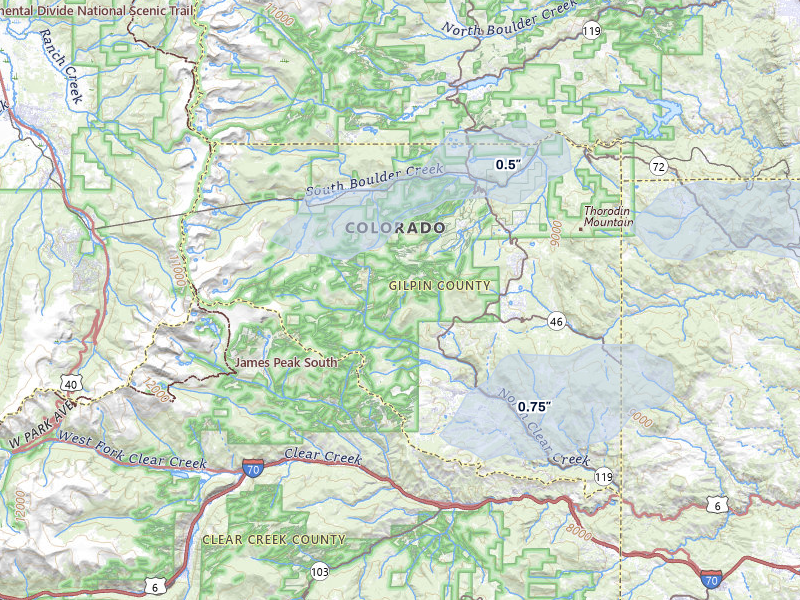 NEXRAD radar-signature map of the hail over Black Hawk, CO