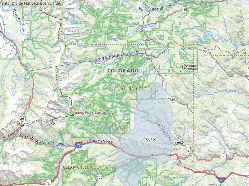 NEXRAD radar-signature map of the hail storm over Black Hawk, CO on Jun 5, 2026