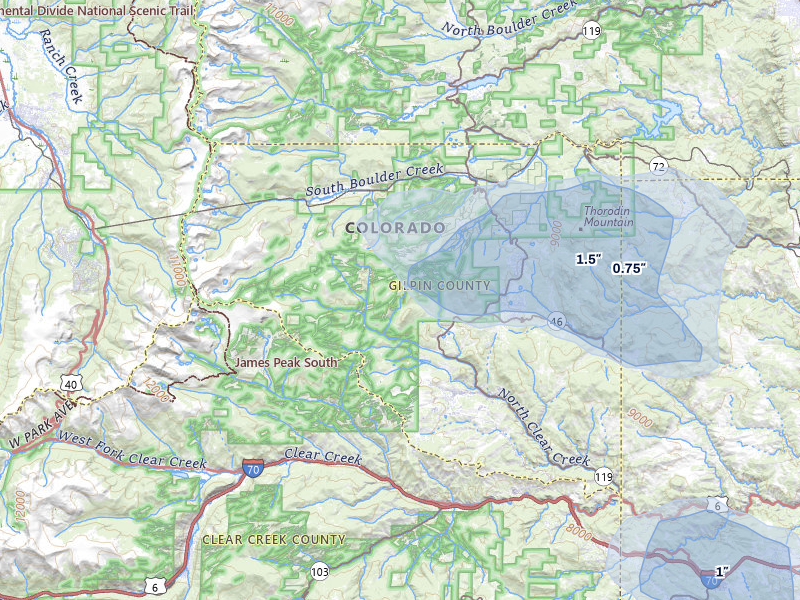 NEXRAD radar-signature map of the hail storm over Black Hawk, CO on Jun 25, 2026