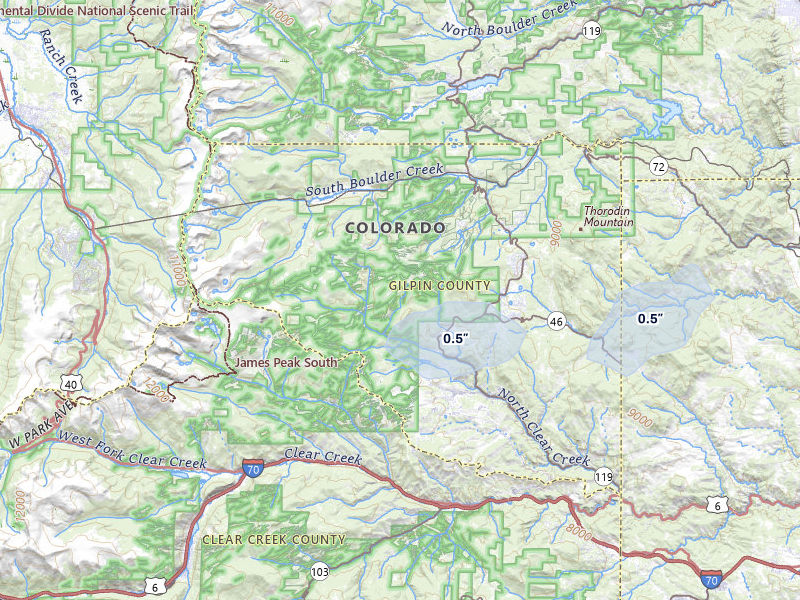 NEXRAD radar-signature map of the hail storm over Black Hawk, CO on Jul 31, 2026