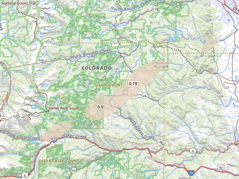 Radar-estimated hail-size map of the storm over Black Hawk, CO