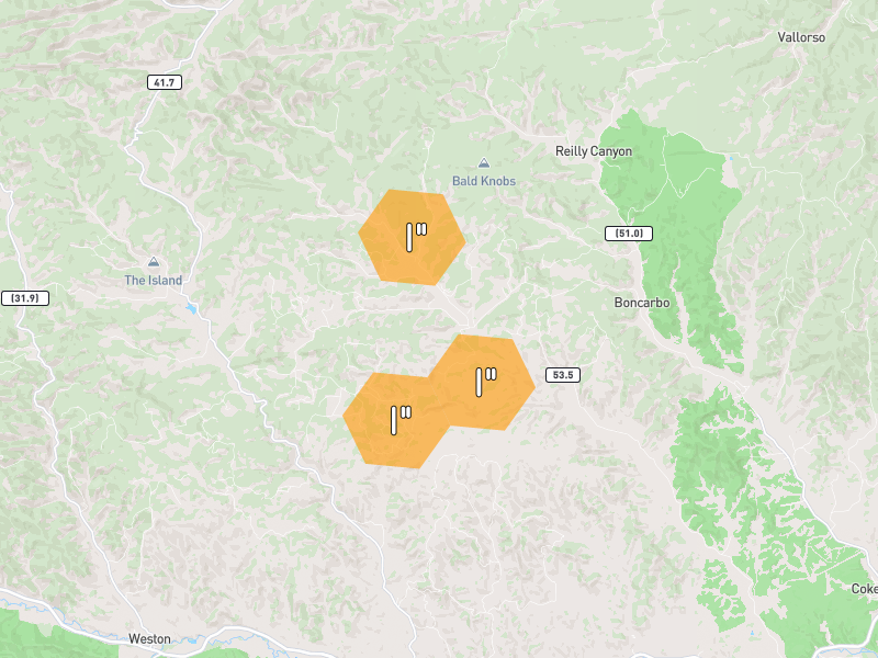 Hail map of Boncarbo, CO on Jul 28, 2026, hail up to 1"