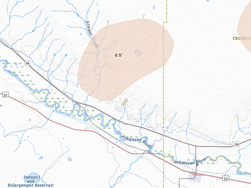 Radar-estimated hail-size map of the storm over Boone, CO on Jul 29, 2026