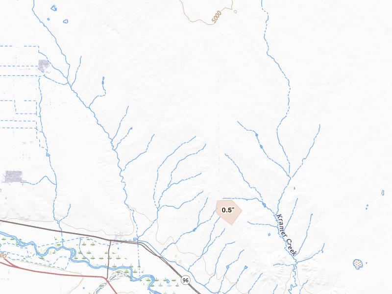 Radar-estimated hail-size map of the storm over Boone, CO on Aug 19, 2026