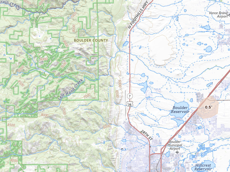 Radar-estimated hail-size map of the storm over Boulder, CO on Jul 21, 2026