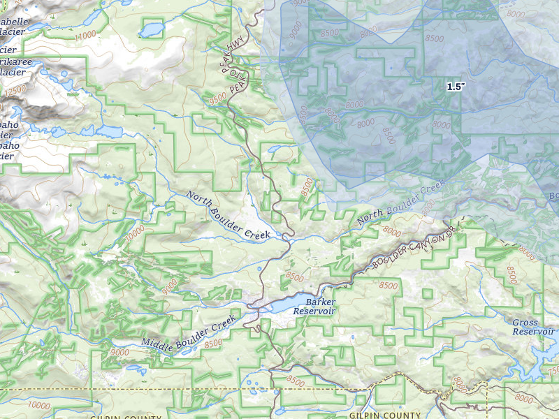 NEXRAD radar-signature map of the hail storm over Boulder, CO on Jul 24, 2026