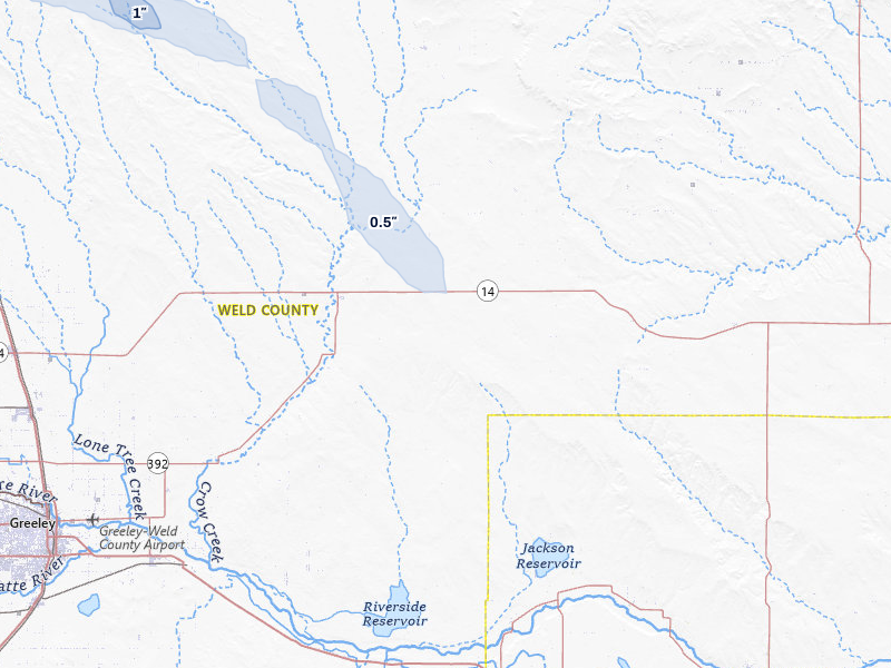 NEXRAD radar-signature map of the hail storm over Briggsdale, CO on Jul 23, 2026