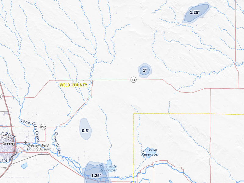 NEXRAD radar-signature map of the hail storm over Briggsdale, CO on Jul 29, 2026