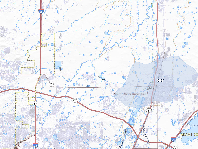 NEXRAD radar-signature map of the hail over Brighton, CO