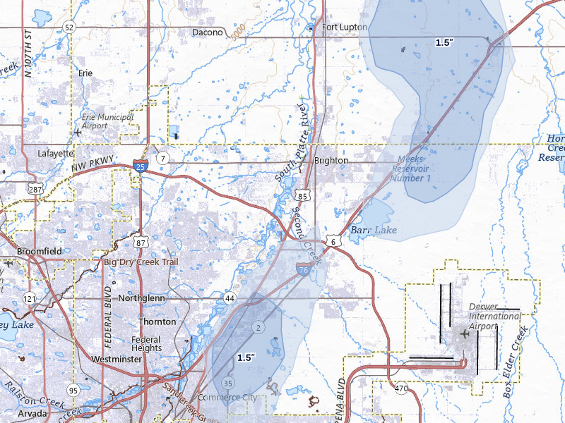 NEXRAD radar-signature map of the hail storm over Brighton, CO on Aug 14, 2026