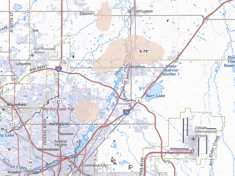 Radar-estimated hail-size map of the storm over Brighton, CO