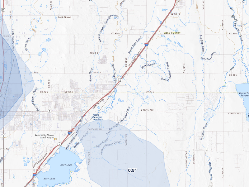 NEXRAD radar-signature map of the hail storm over Brighton, CO on Sep 6, 2026