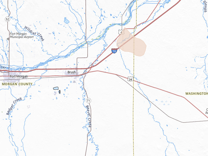 Radar-estimated hail-size map of the storm over Brush, CO on May 9, 2026